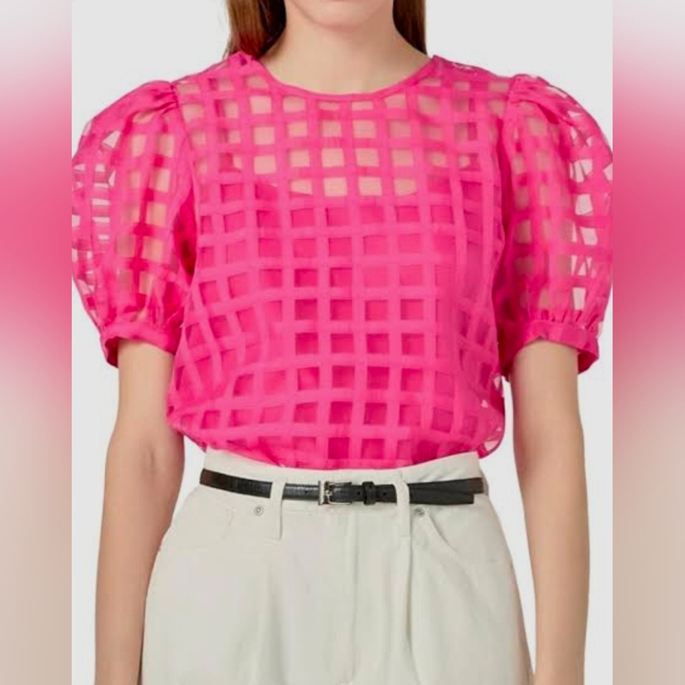 English Factory Windowpane Sheer Pink Top, size Small